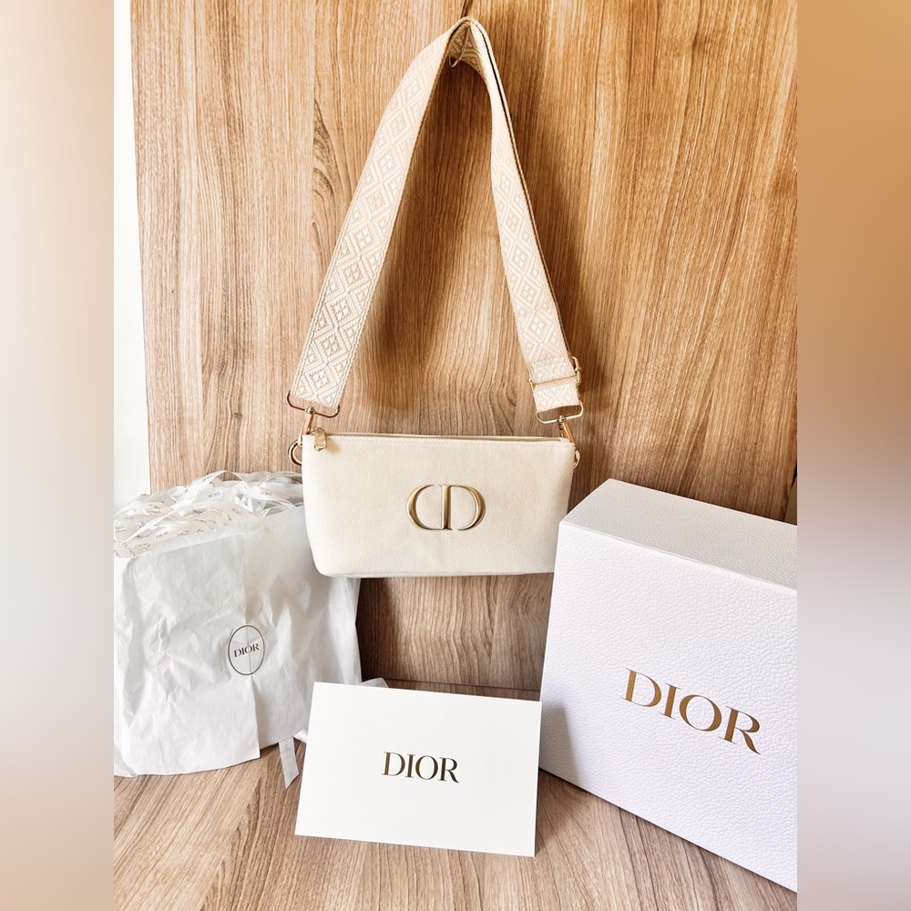 Dior Cream Shoulder Bag with Wide Patterned Strap